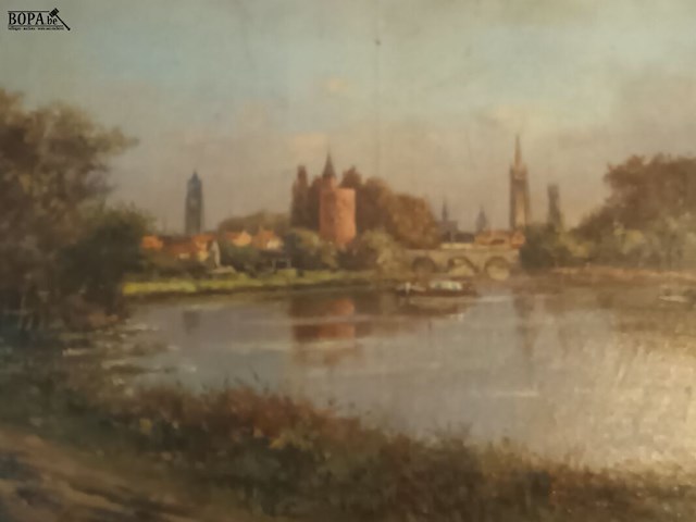 Lot 2 - schilderij landschap met kerktoren - afbeelding 2 van  3