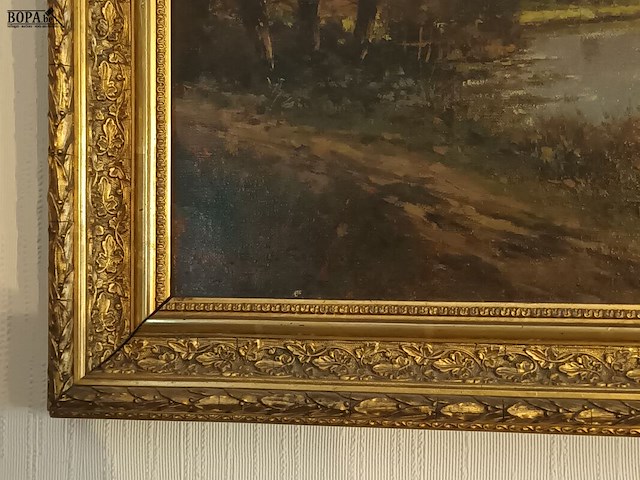 Lot 2 - schilderij landschap met kerktoren - afbeelding 3 van  3