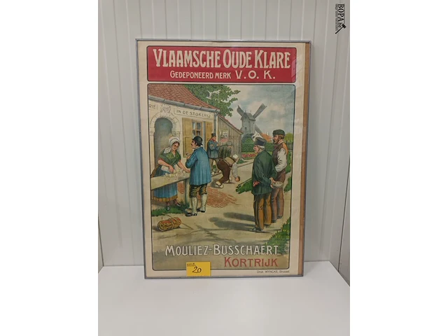 Lot 20 - affiche vlaamse oude klare in kader - afbeelding 1 van  5