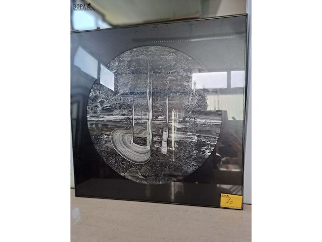 Lot 20 - kunstwerk abstract mixed media met botanische elementen zwar - afbeelding 1 van  3