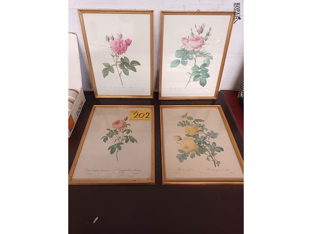 Lot 202 - kaders met bloemen. 4 stuks - afbeelding 1 van  4