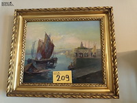 Lot 209 - schilderij boten aan de kade - afbeelding 1 van  4