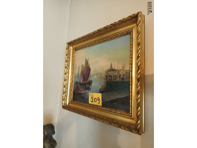Lot 209 - schilderij boten aan de kade - afbeelding 2 van  4