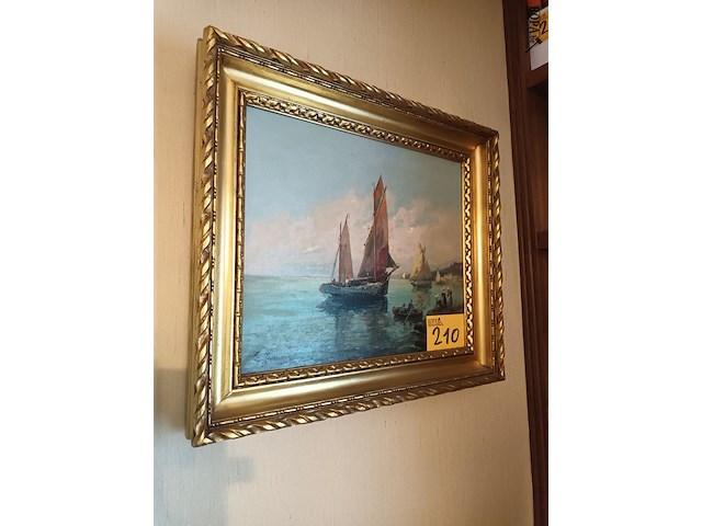 Lot 210 - schilderij boten aan de rotsen - afbeelding 2 van  4