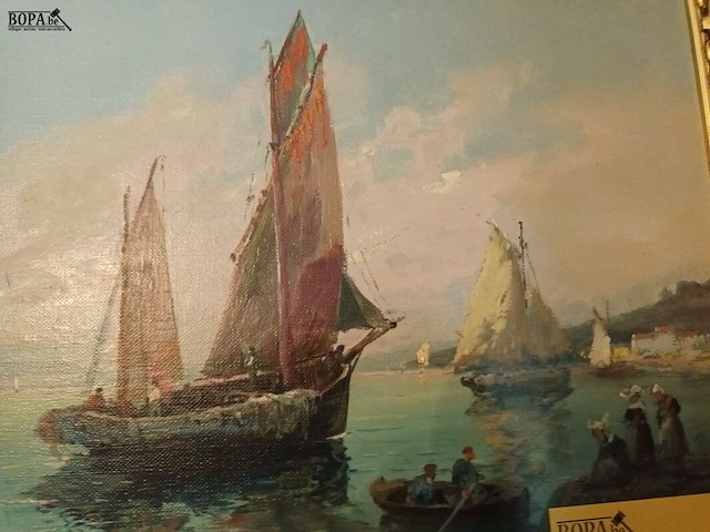 Lot 210 - schilderij boten aan de rotsen - afbeelding 3 van  4