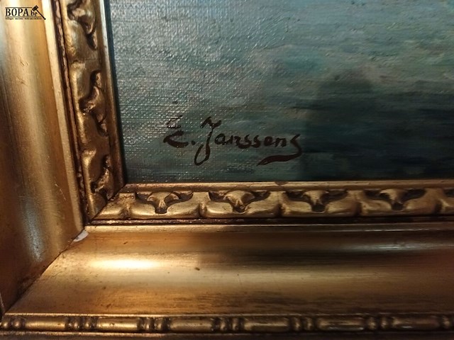 Lot 210 - schilderij boten aan de rotsen - afbeelding 4 van  4