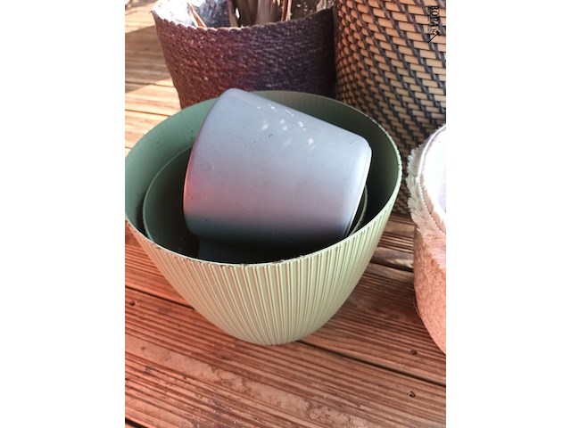 Lot 22 - bloempotten, cache-pots en plant. 7 stuks - afbeelding 3 van  3