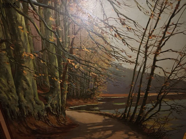 Lot 224 - schilderij bos aan waterkant - afbeelding 2 van  3