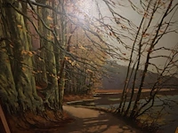Lot 224 - schilderij bos aan waterkant - afbeelding 2 van  3