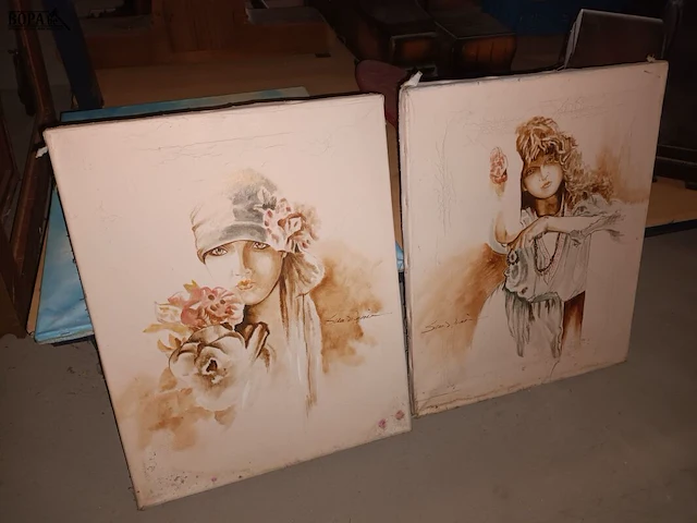 Lot 227 - schilderij op doek. 3 stuks - afbeelding 1 van  5