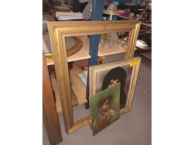 Lot 228 - schilderijen en kader. 3 stuks - afbeelding 1 van  4