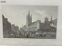 Lot 23 - antieke staalgravure van grote markt ieper - get. - afbeelding 3 van  3