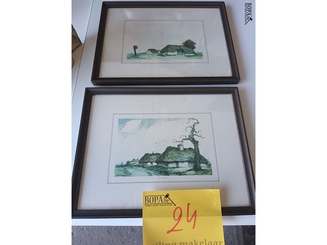 Lot 24 - schilderij hoeve. 2 stuks - afbeelding 1 van  4