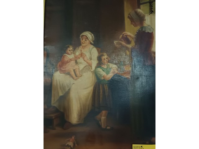 Lot 256 - schilderij vrouwen en kinderen - afbeelding 2 van  4