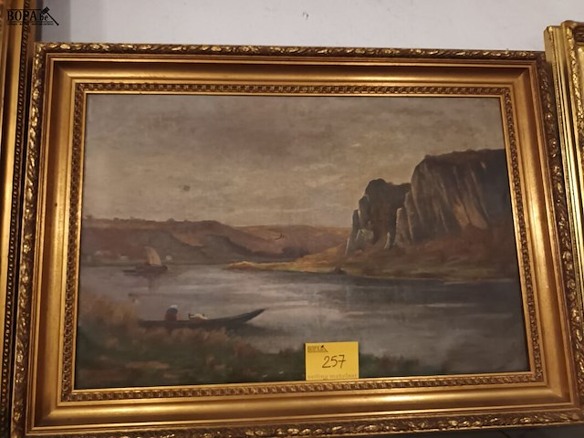 Lot 257 - schilderij rivier en boten - afbeelding 1 van  6