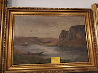 Lot 257 - schilderij rivier en boten - afbeelding 1 van  6