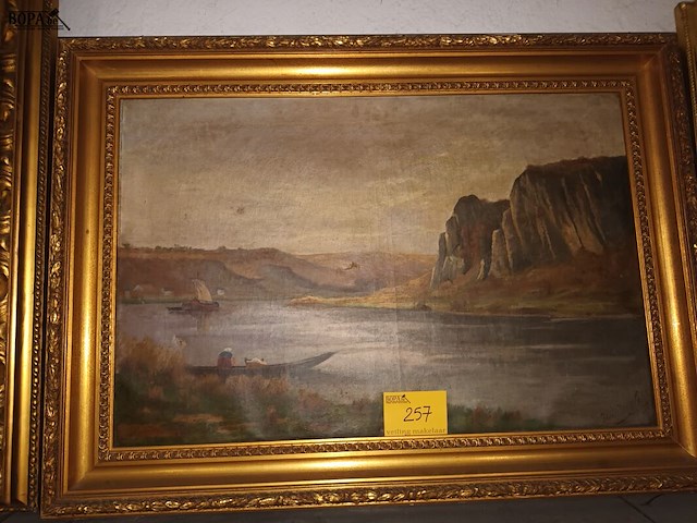 Lot 257 - schilderij rivier en boten - afbeelding 2 van  6