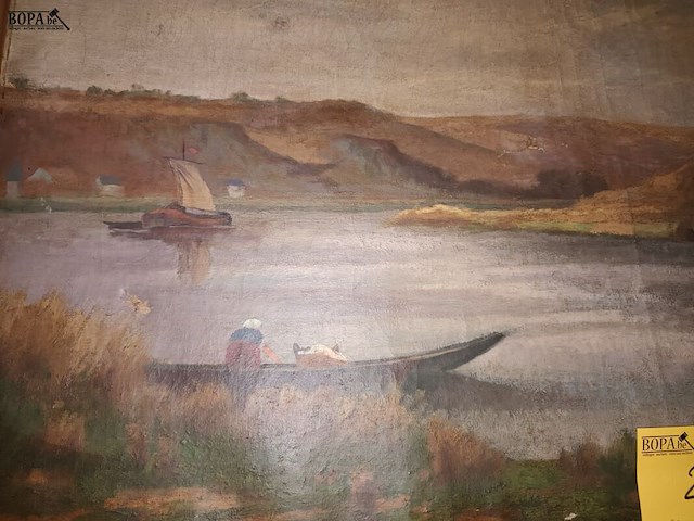 Lot 257 - schilderij rivier en boten - afbeelding 3 van  6