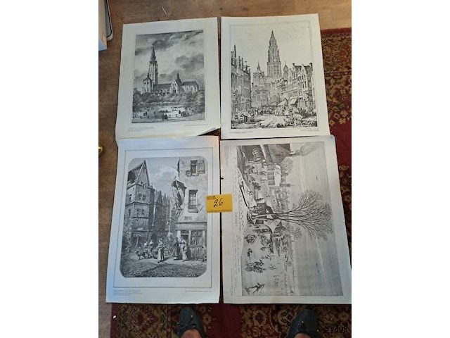 Lot 26 - antieke etsen stad antwerpen - 4 stuks - afbeelding 1 van  8