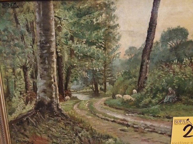 Lot 26 - schilderij dreef met schapen - afbeelding 2 van  4