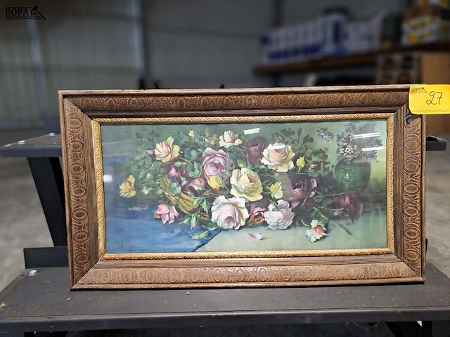 Lot 27 - afbeelding - bloemen in mooi kader - afbeelding 1 van  1