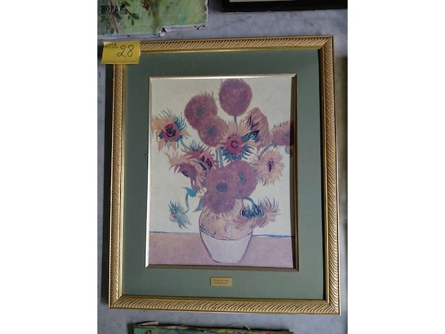 Lot 28 - ingelijste reproductie van 'vaas met 15 zonnebloemen' van va - afbeelding 1 van  2
