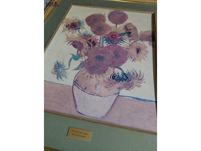 Lot 28 - ingelijste reproductie van 'vaas met 15 zonnebloemen' van va - afbeelding 2 van  2