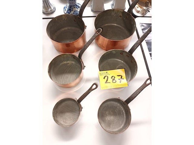 Lot 287 - steelpannen in rood koper. 6 stuks - afbeelding 4 van  4