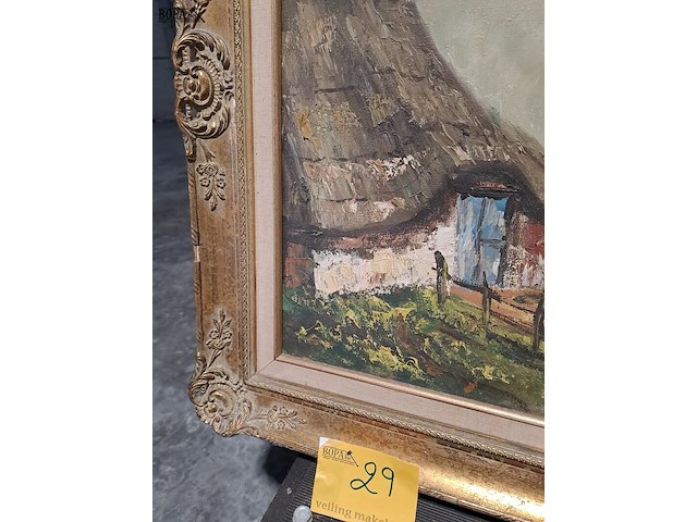 Lot 29 - klassiek landschapsschilderij in olieverf boerderijscene - afbeelding 2 van  2
