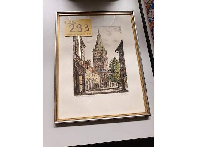 Lot 293 - kader met kerk - afbeelding 1 van  3