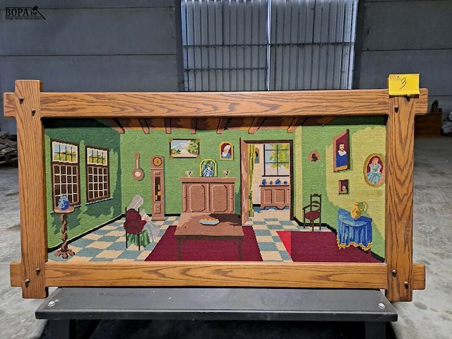 Lot 3 - geborduurd schilderij traditionele woonkamer 17de eeuw - afbeelding 1 van  5