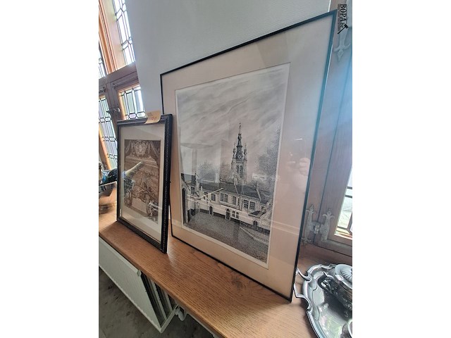 Lot 31 - kaders met tekeningen. 2 stuks - afbeelding 3 van  3