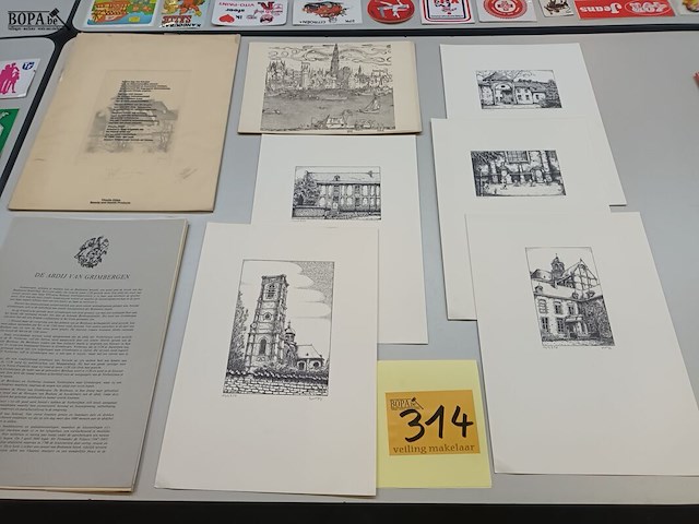 Lot 314 - pentekeningen. 5 stuks - afbeelding 1 van  7