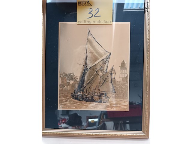 Lot 32 - folieprints in kader. 3 stuks - afbeelding 2 van  5