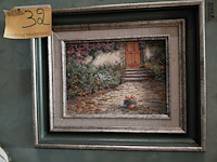 Lot 32 - schilderij olieverf bloementuin de block 38*32 - afbeelding 1 van  3