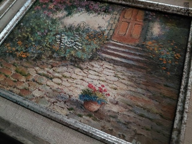 Lot 32 - schilderij olieverf bloementuin de block 38*32 - afbeelding 2 van  3
