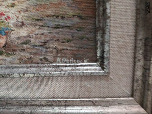 Lot 32 - schilderij olieverf bloementuin de block 38*32 - afbeelding 3 van  3