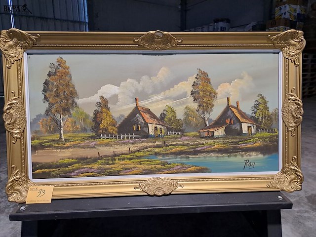 Lot 33 - schilderij landelijk tafereel ray - 19de eeuw in decoratieve - afbeelding 1 van  1