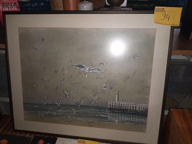 Lot 34 - tekening meeuwen aan de pier - afbeelding 1 van  3