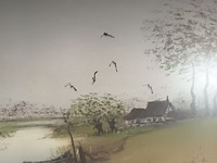 Lot 343 - schilderij landschap met beek - afbeelding 2 van  3