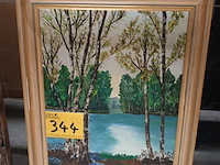 Lot 344 - schilderij meer met bomen - afbeelding 1 van  3