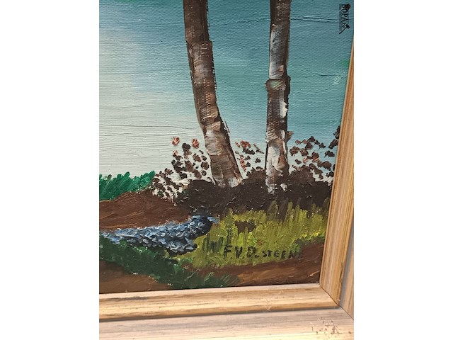 Lot 344 - schilderij meer met bomen - afbeelding 3 van  3