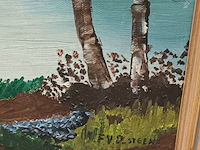 Lot 344 - schilderij meer met bomen - afbeelding 3 van  3