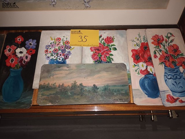 Lot 35 - beschilderde plankjes. 7 stuks - afbeelding 1 van  4