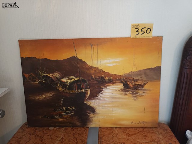 Lot 350 - schilderij met boten - afbeelding 1 van  4