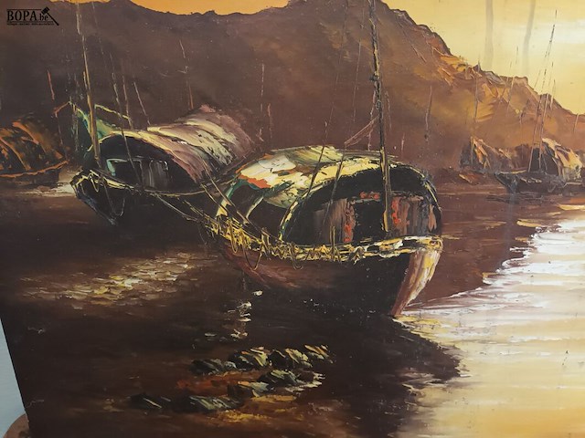 Lot 350 - schilderij met boten - afbeelding 2 van  4