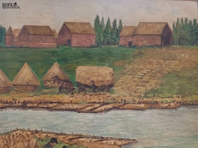 Lot 358 - schilderij oogstlandschap - afbeelding 2 van  4