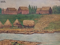 Lot 358 - schilderij oogstlandschap - afbeelding 2 van  4
