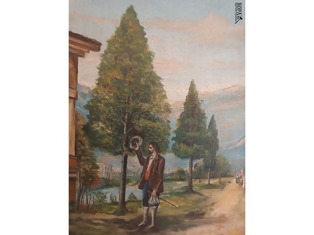Lot 359 - schilderij wandelaars - afbeelding 3 van  5