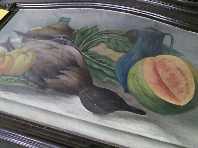 Lot 36 - schilderij - afbeelding uit keuken - verwerkt in houten meub - afbeelding 3 van  4